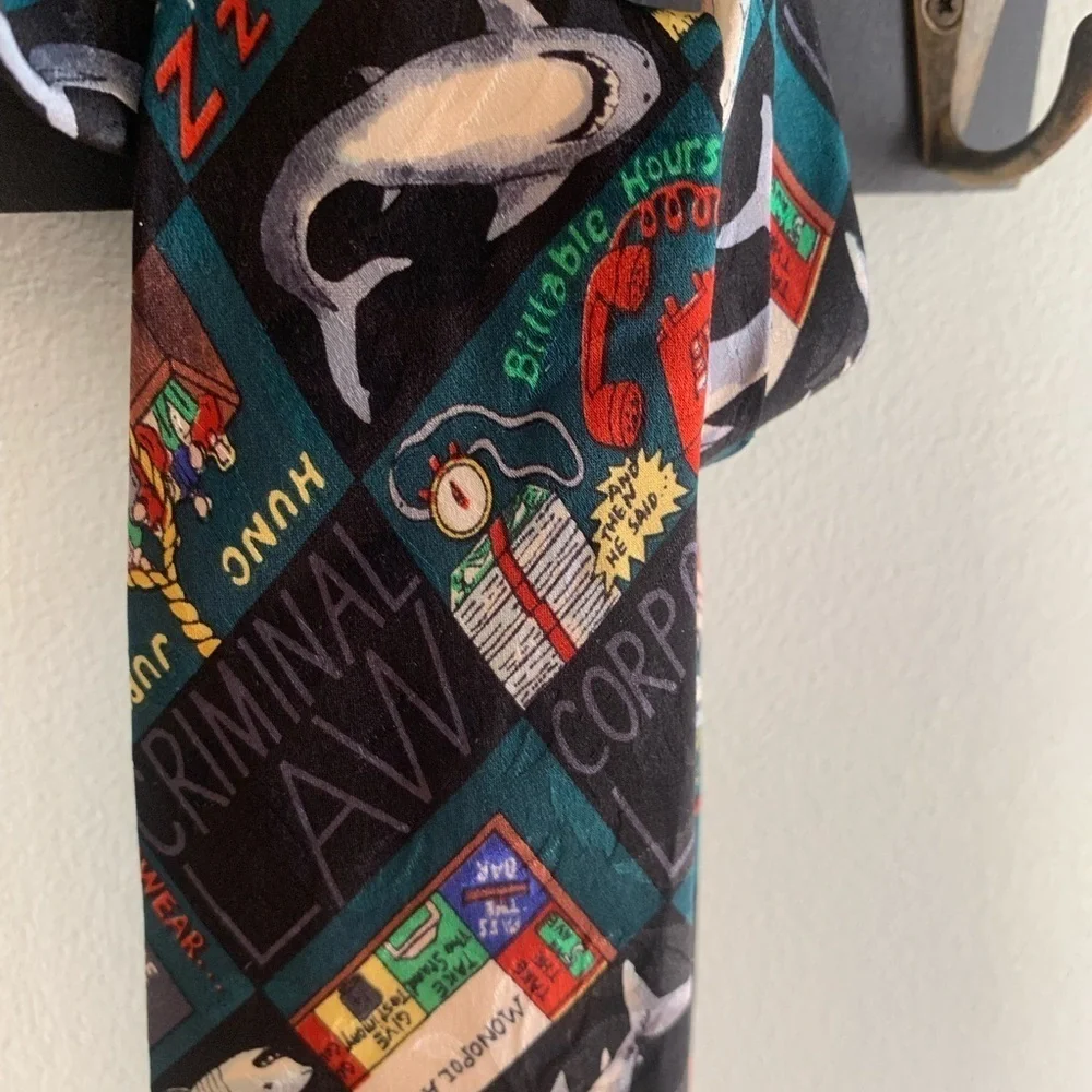 Nicole Miller vintage 1993 Shark lawyer silk necktie